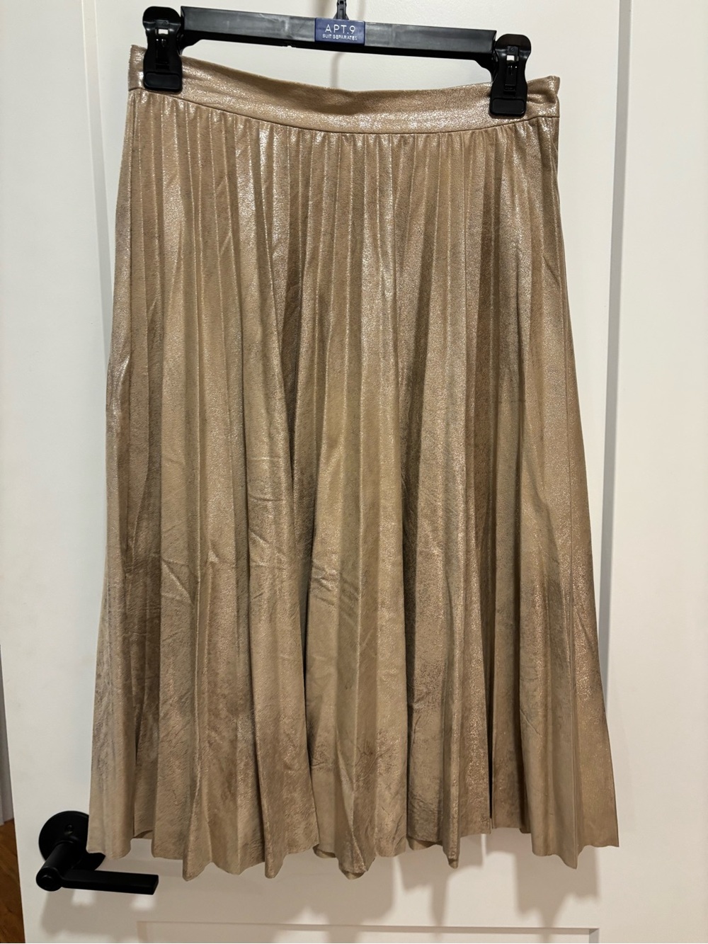 Maeve Metallic Pleated Skirt in Champagne